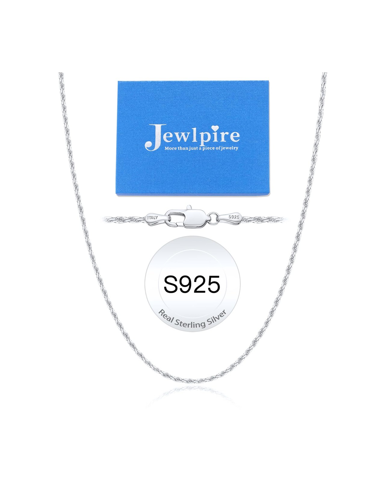 Jewlpire 925 Sterling Silver Chain Necklace For Women 1.5Mm Rope Chains Silver