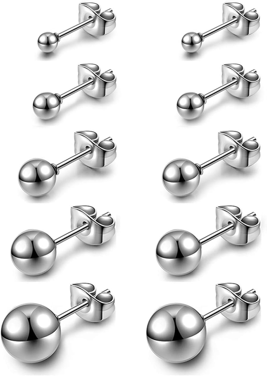 Hypoallergenic Ball Earrings Studs Set Stainless Steel round Ball Studs Earrings