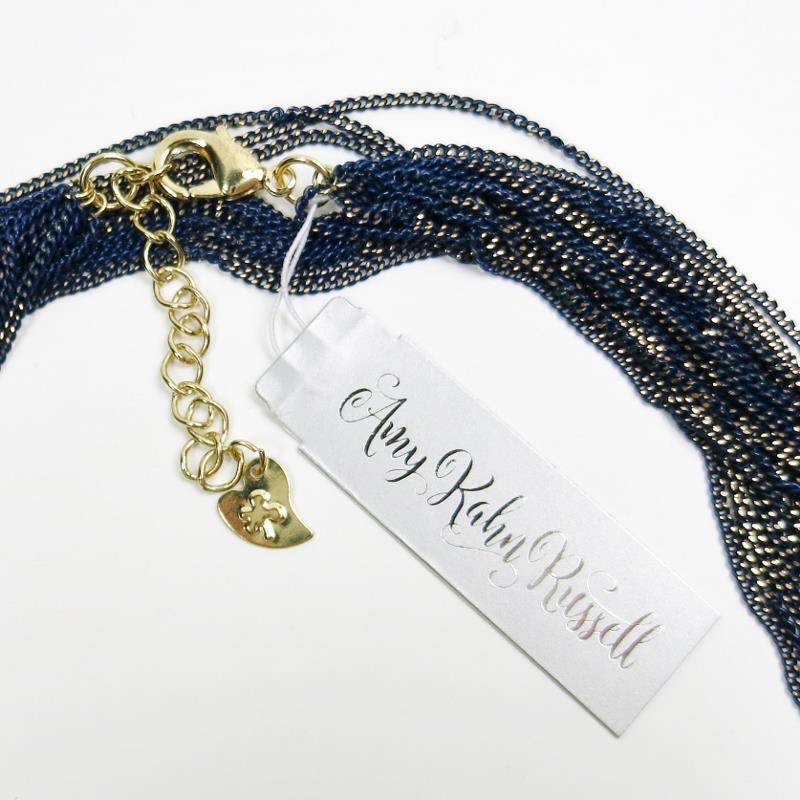 NWT Amy Kahn Russell Enameled Liquid Chain 35″ Long Necklace in Navy Versatile!
