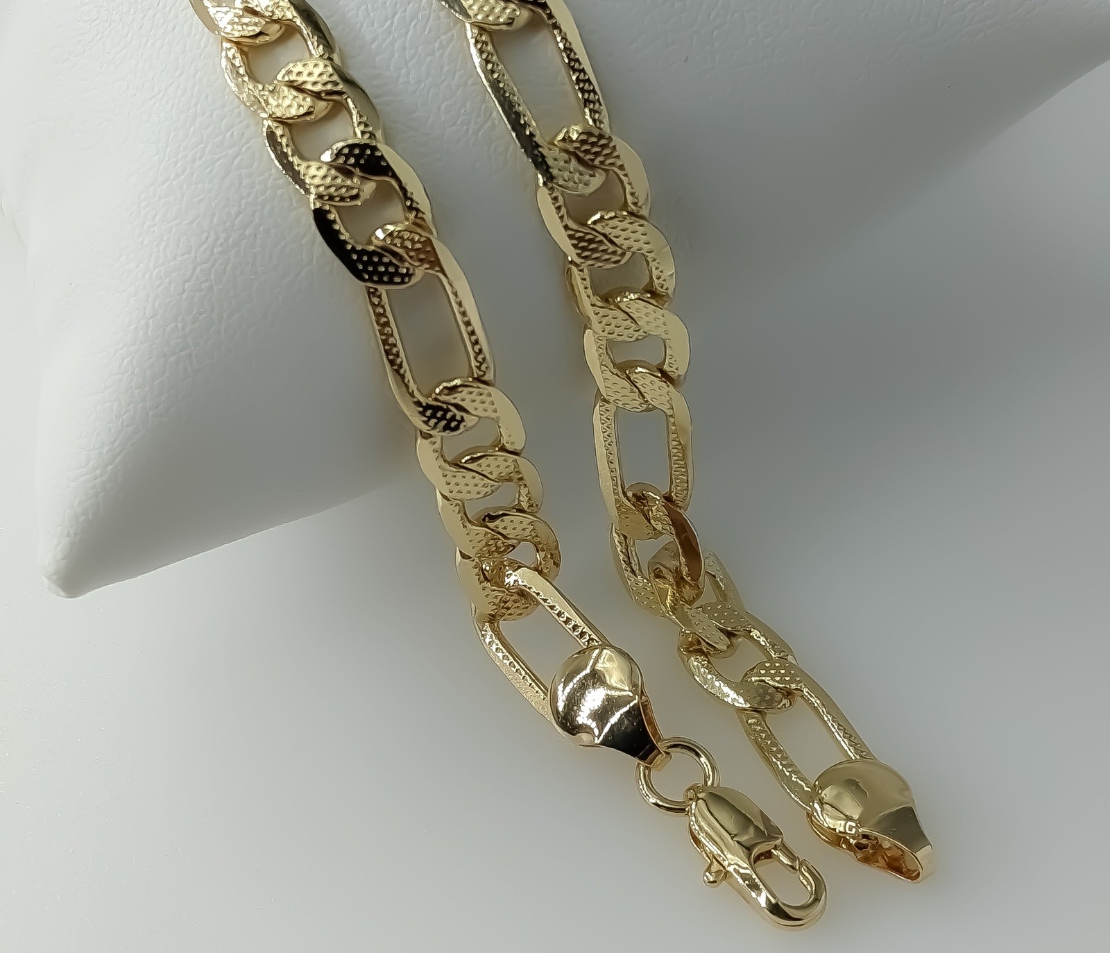 Diamond Cut Figaro Chain Necklace 14K Gold Plated 7mm Fashion Jewelry 18–26″ Men