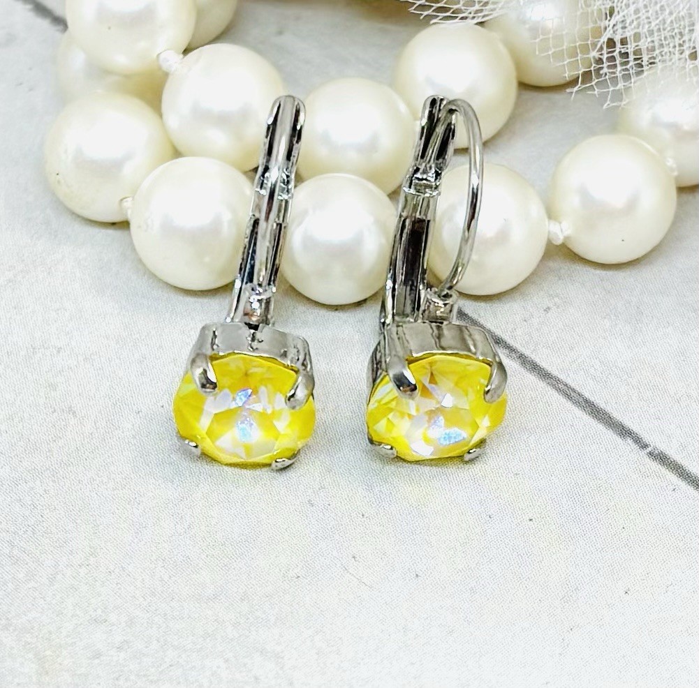 8mm Shiny Silver Plated Sunshine Yellow Neon Delite Cup Chain Drop Earrings