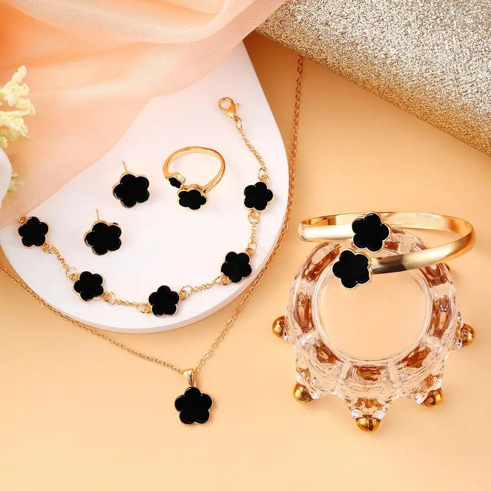5 Pcs Set Jewelry Stainless Steel Five Leaf Clover 316L Bracelets for Women Eleg