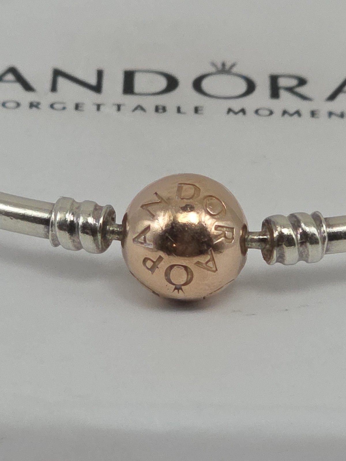 Pandora 14K Gold-Plated Logo Ball Clasp Bangle Bracelet #580713-20