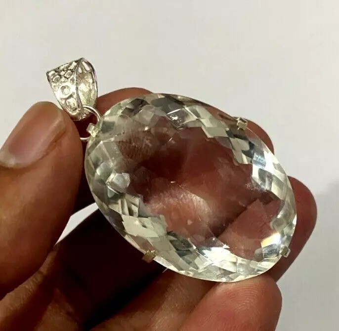 Oval Cut AAA White Natural 93.30 Ct Topaz 925 Solid Silver Pendant Gemstone