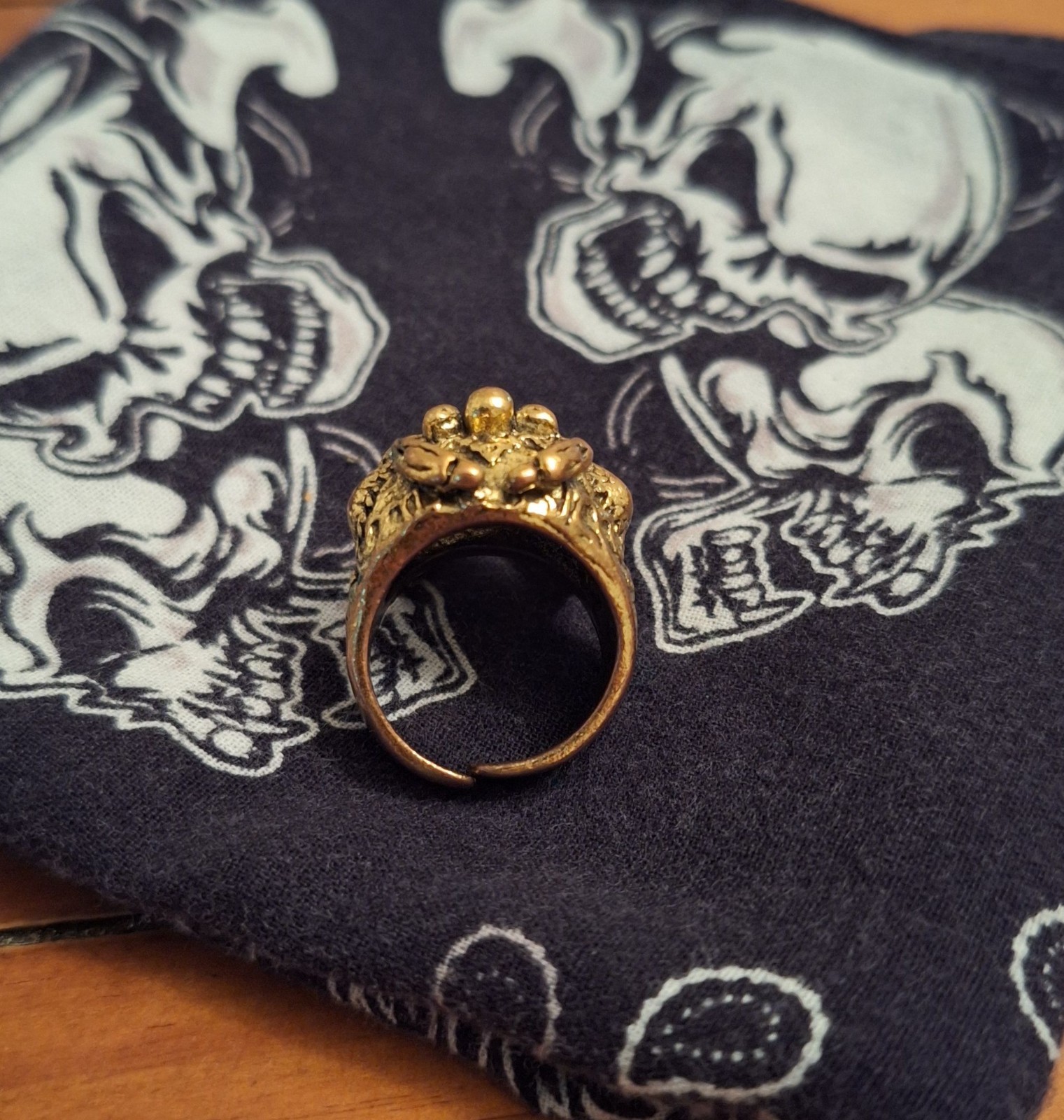 Detailed Oxidised Dragon Skull Ring with Ornate Carvings