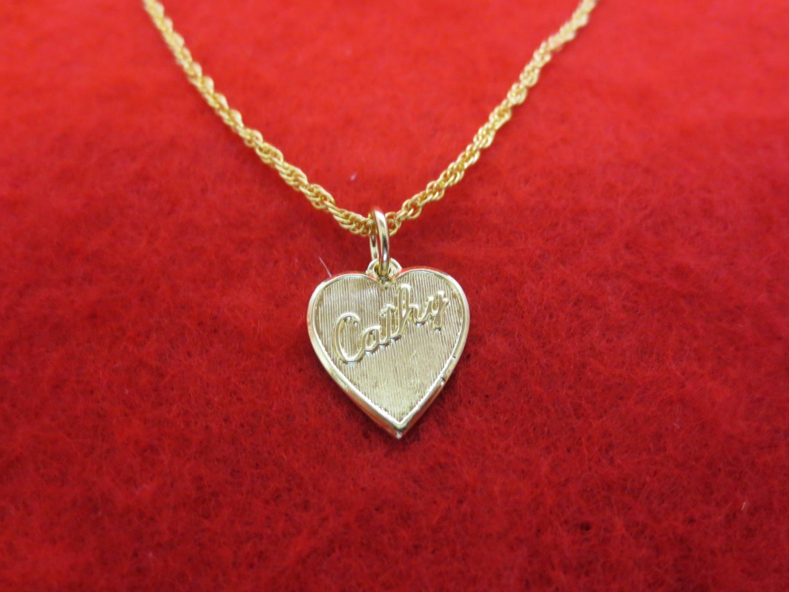 14 kt GOLD PLATED PLATED HEART SHAPED CATHY NAME & 7 ” TO 30″ ROPE CHAIN