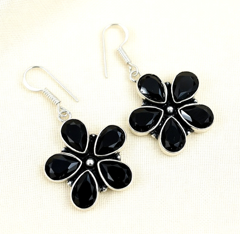 Awesome Black Onyx Gemstone 925 Sterling Silver Handmade Jewelry Earrings 1.60″