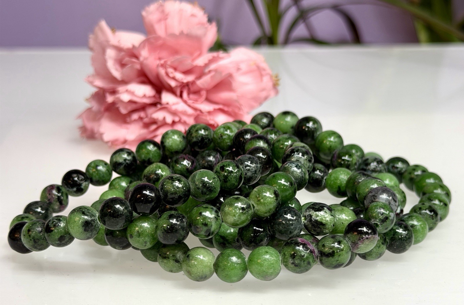 Wholesale 6 Pcs Natural Ruby Zoisite 8mm 7.5” Crystal Healing Stretch Bracelet