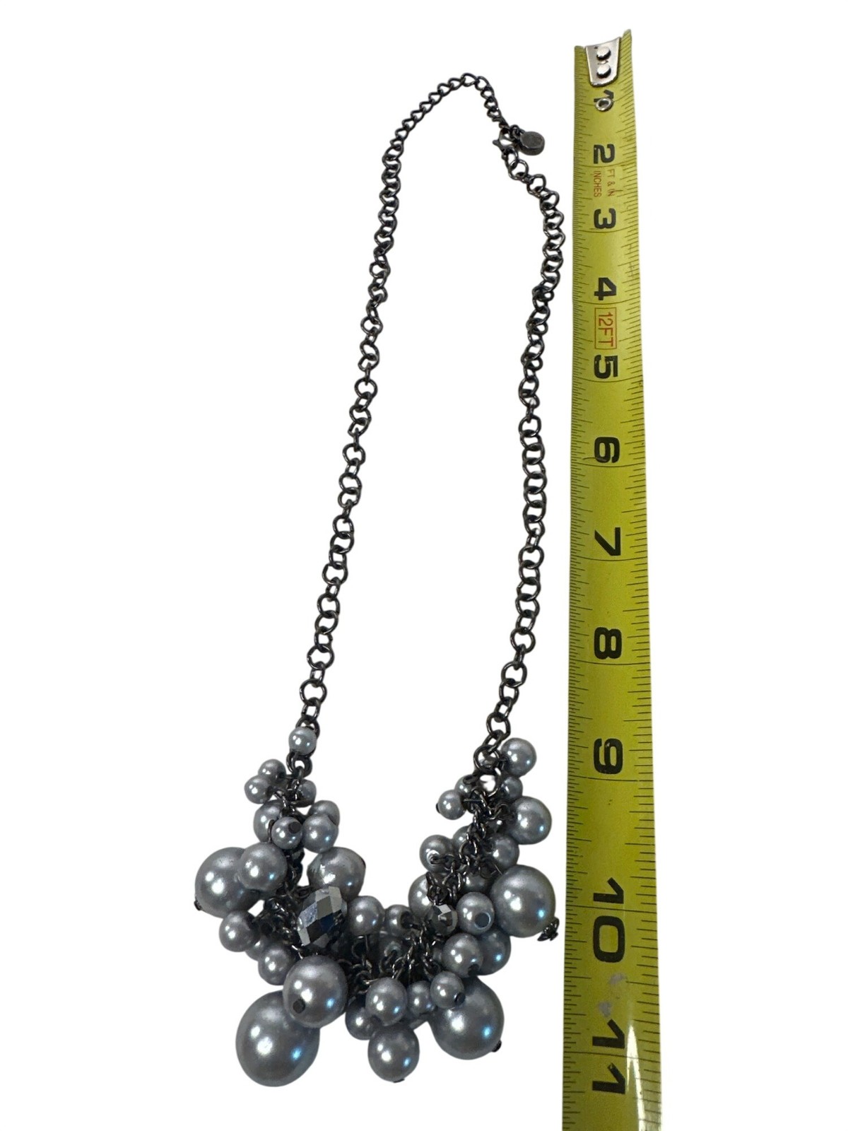 Gray Pearl Necklace Cluster Statement Gunmetal Chain 23″ Formal & Casual Wear