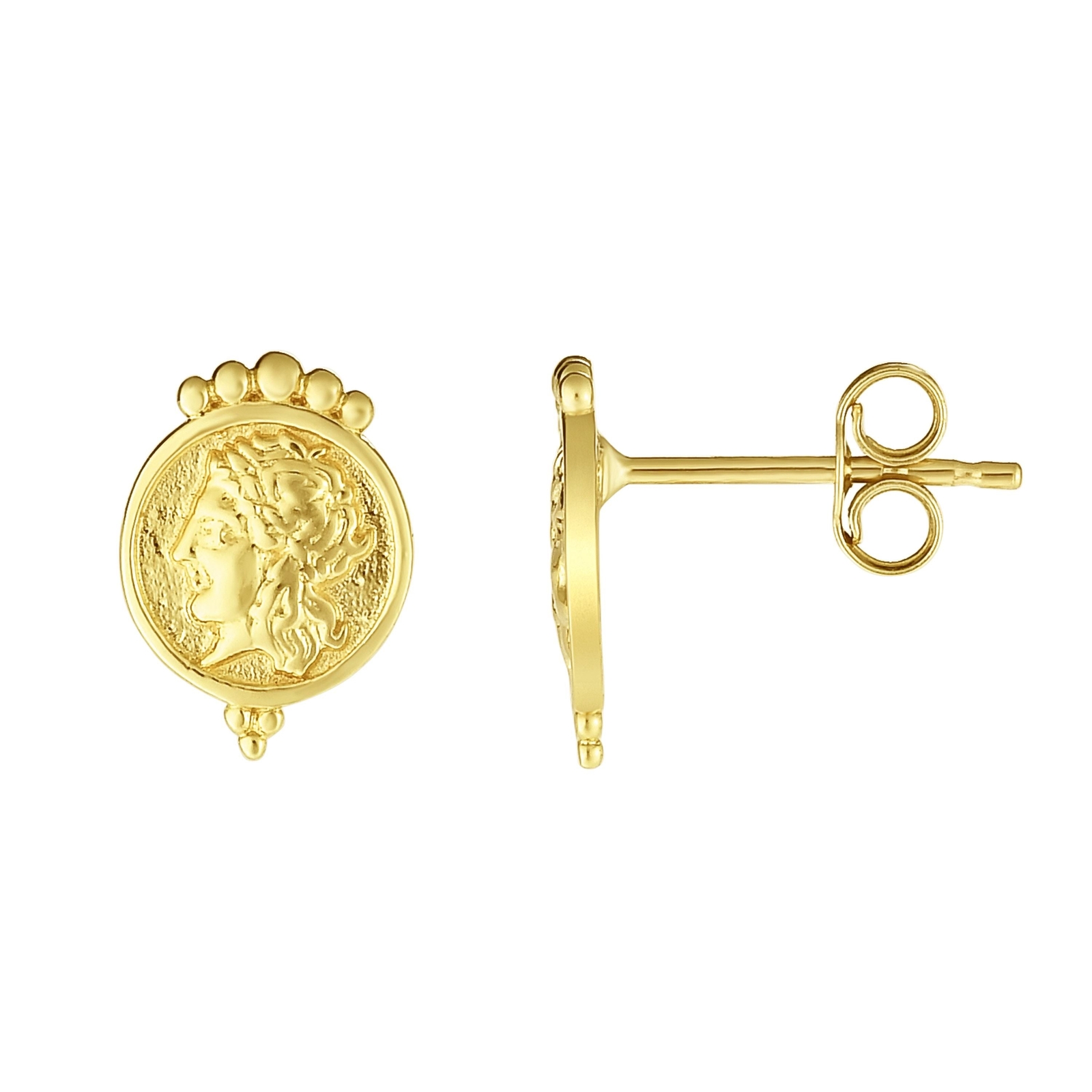 14k Yellow Gold Roman Female Head Stud Earrings