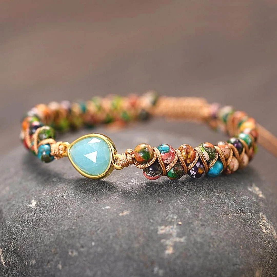Blue Amazonite Sea Sediment Jasper Bracelet Crystals for Anxiety Relief Jewelry