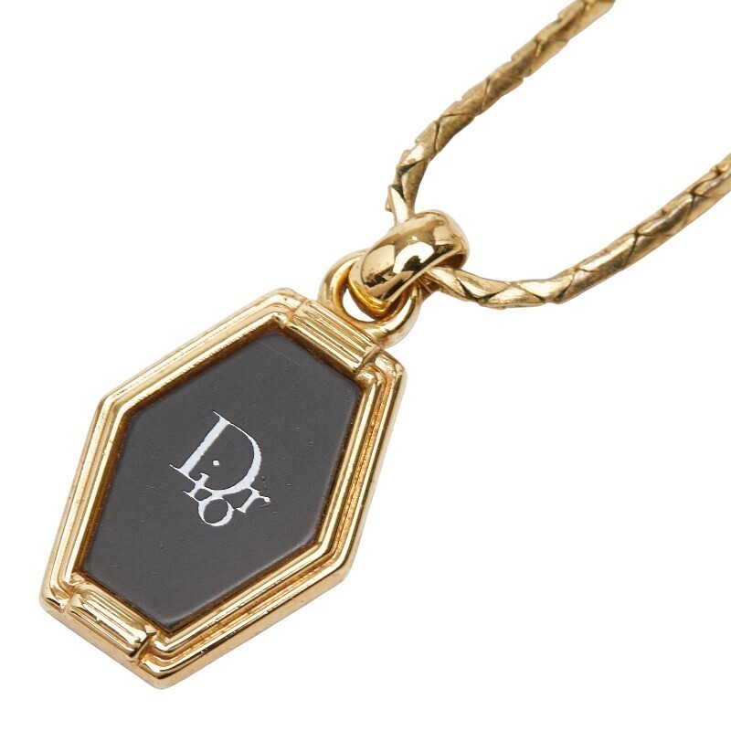 Christian Dior Gold Honeycomb Hexagon Pendant Necklace 17.7in Authentic