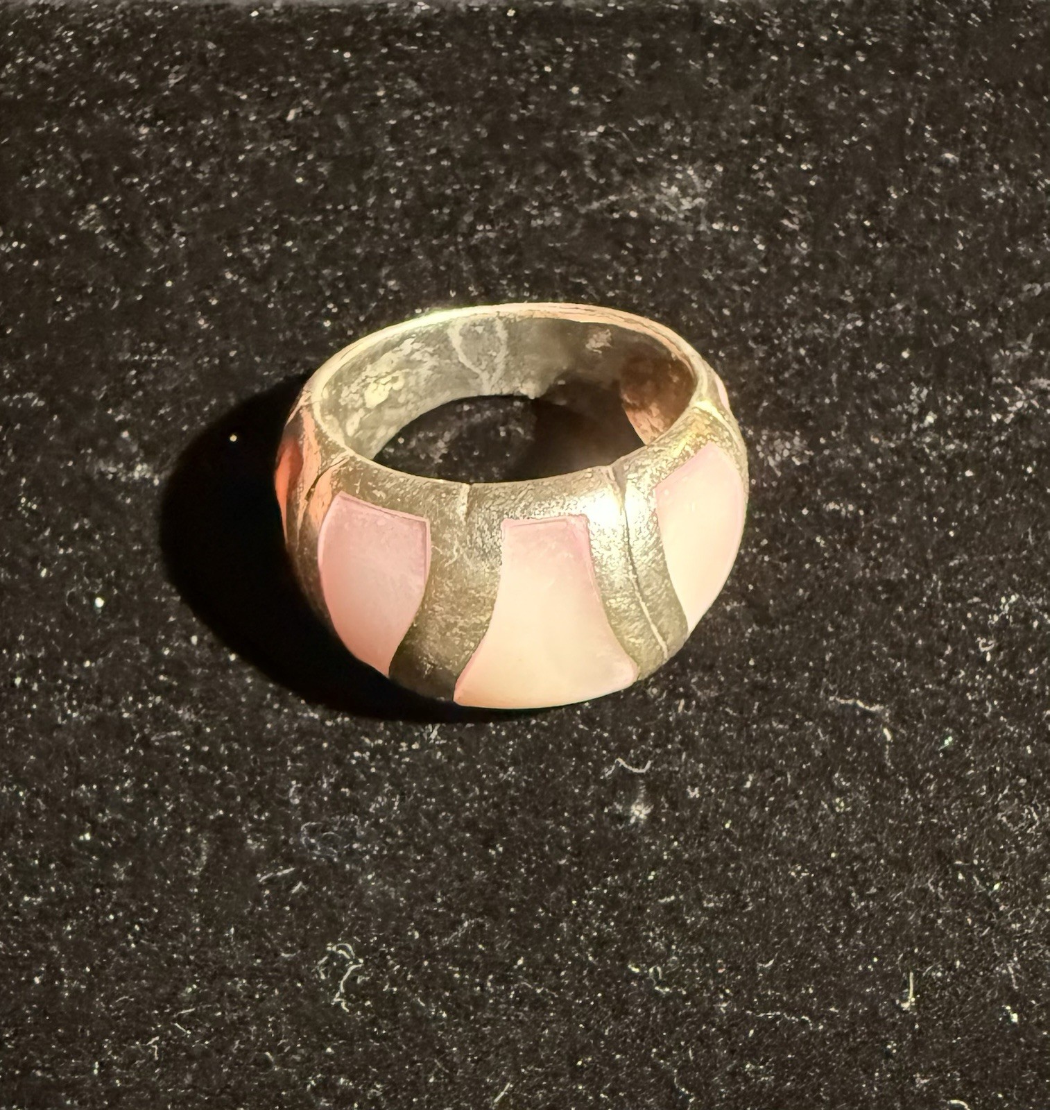 Pink sterling Silver 925 Dome Ring Enamel Accent Metal Round Shape Size 7