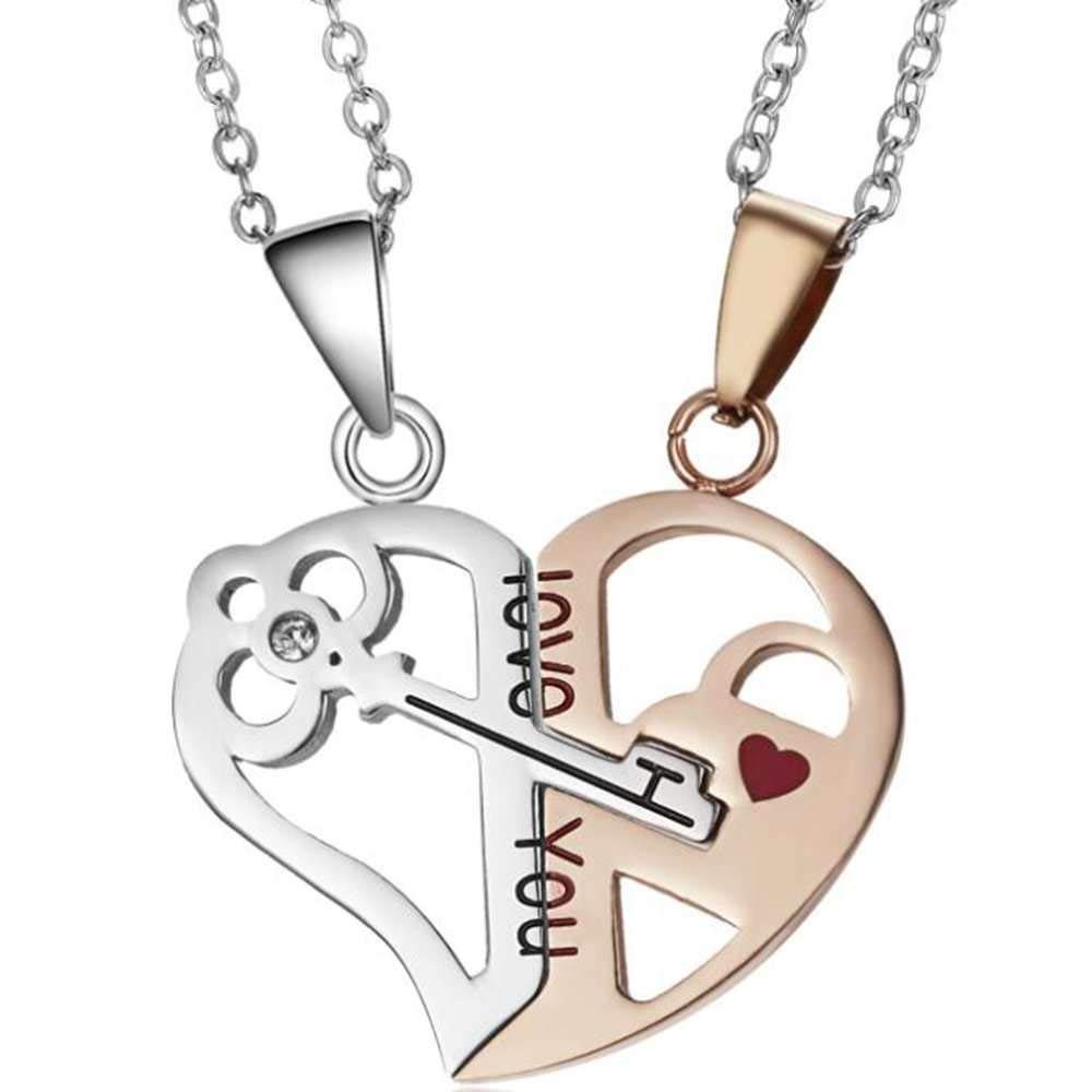Collares Cadenas de Corazon Acero inoxidable Para Hombre y Mujer Parejas Llave