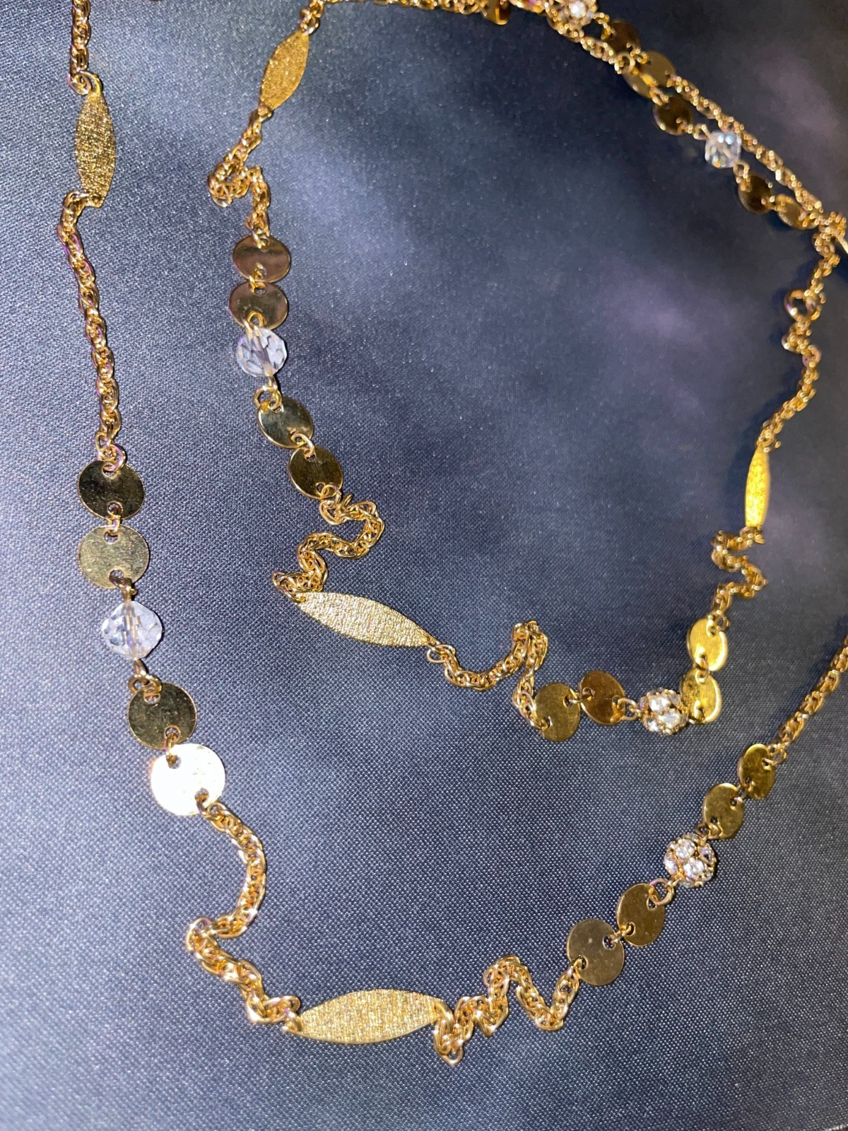 Vintage Gold Plated Multi-chain Necklace w/ Iridescent Glass Beads and Studs