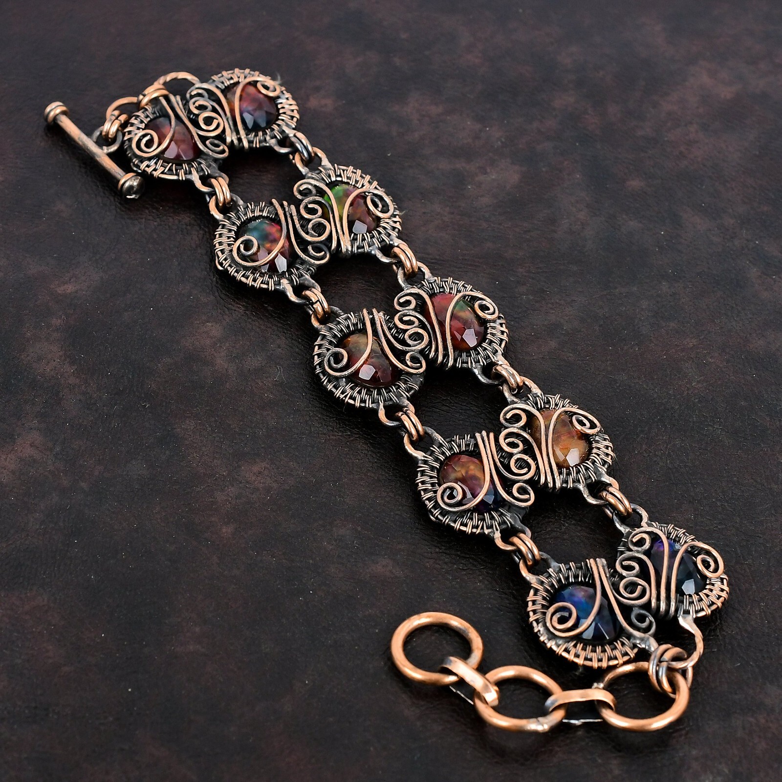 Womens day Deal Copper Natural Ammolite New Wire Wrapped Unique Bracelet Jewelry
