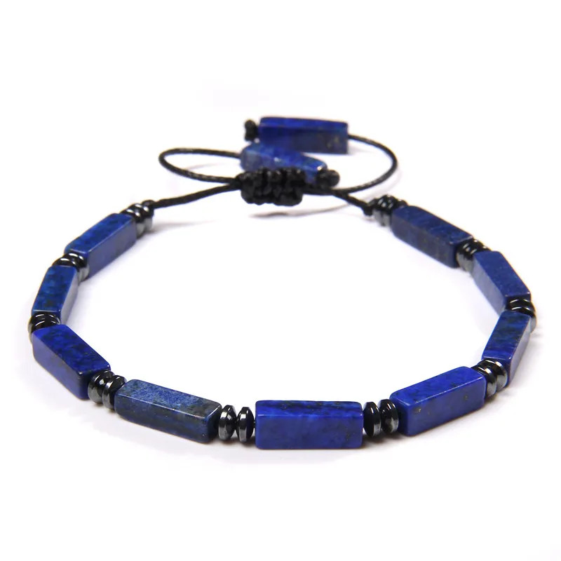 Natural Stone Bracelet Rectangle Lapis Lazuli Agates Tiger Eye Beads Adjustable