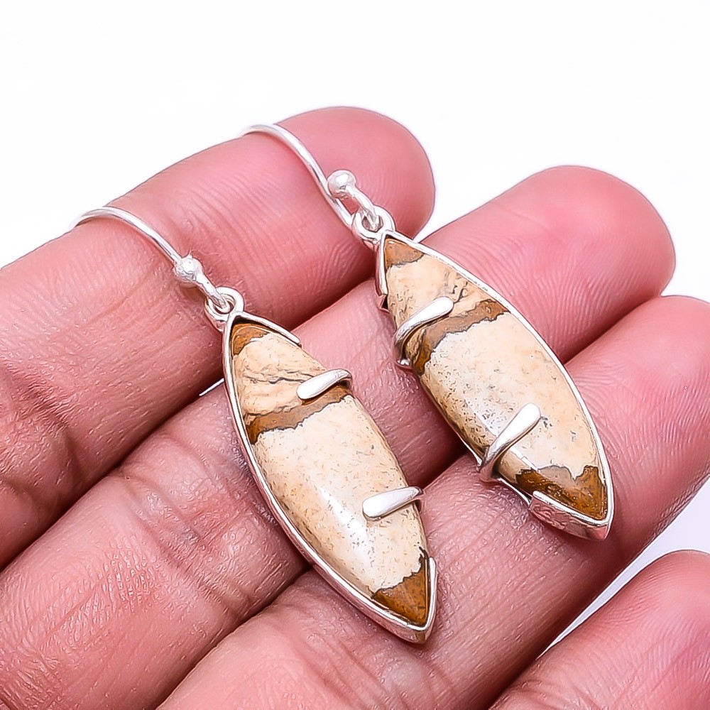 Natural Picture Jasper 925 Sterling Silver Earring 1.76″ E78, Christmas Gift