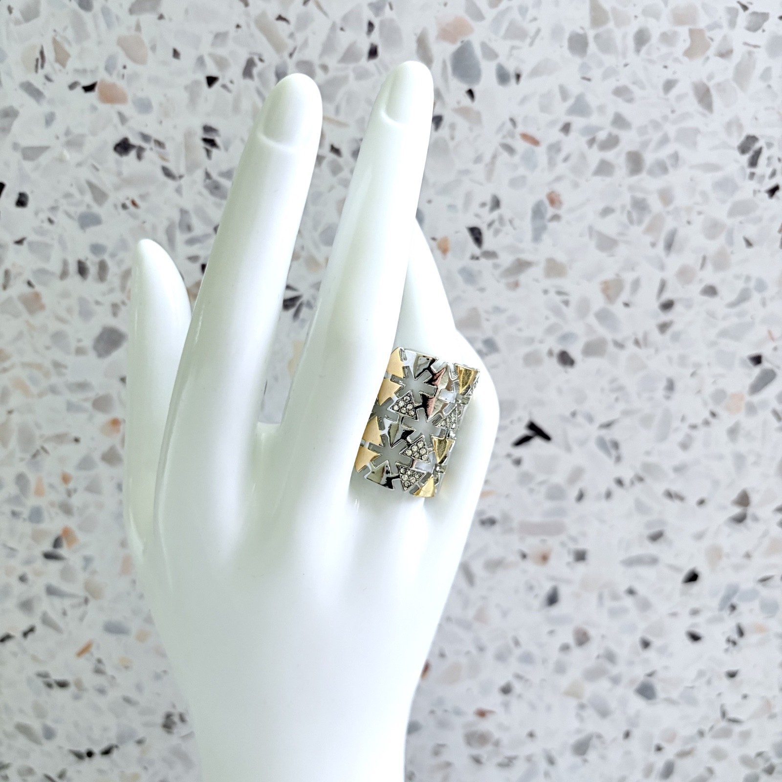 Two Tone 14k Gold & 925 Silver Simulated Sapphire Eternity Band Women’s Ring