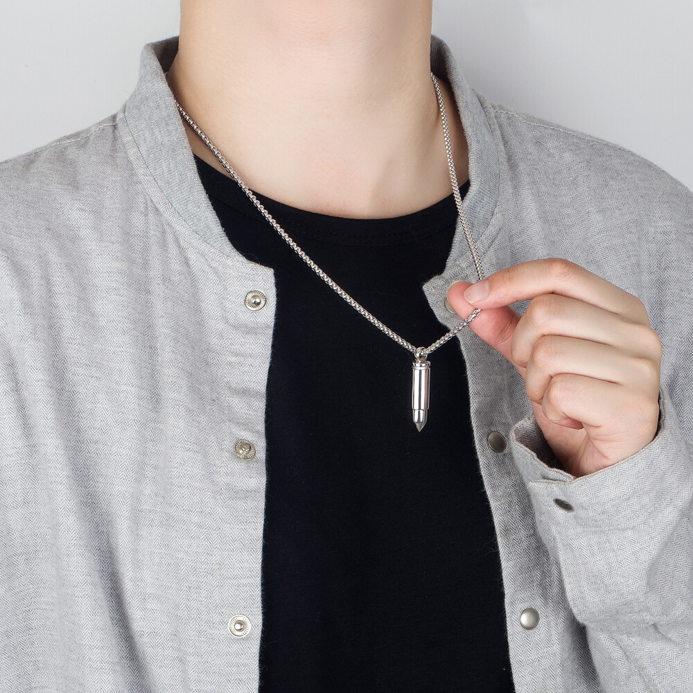 925 Sterling Silver 3mm Round Box Chain Bullet Pendant Necklace for Men Women
