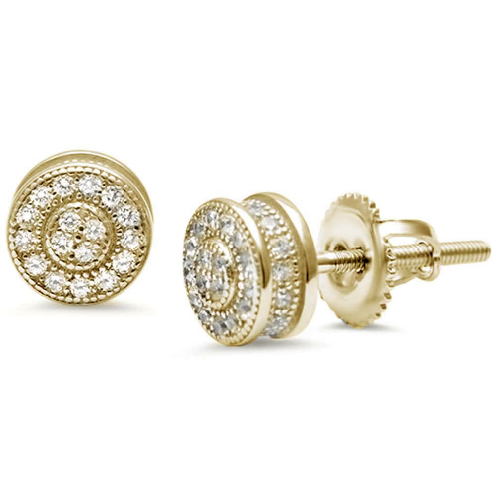 Yellow Gold Plated Round Halo Invisible Set CZ .925 Sterling Silver Earrings