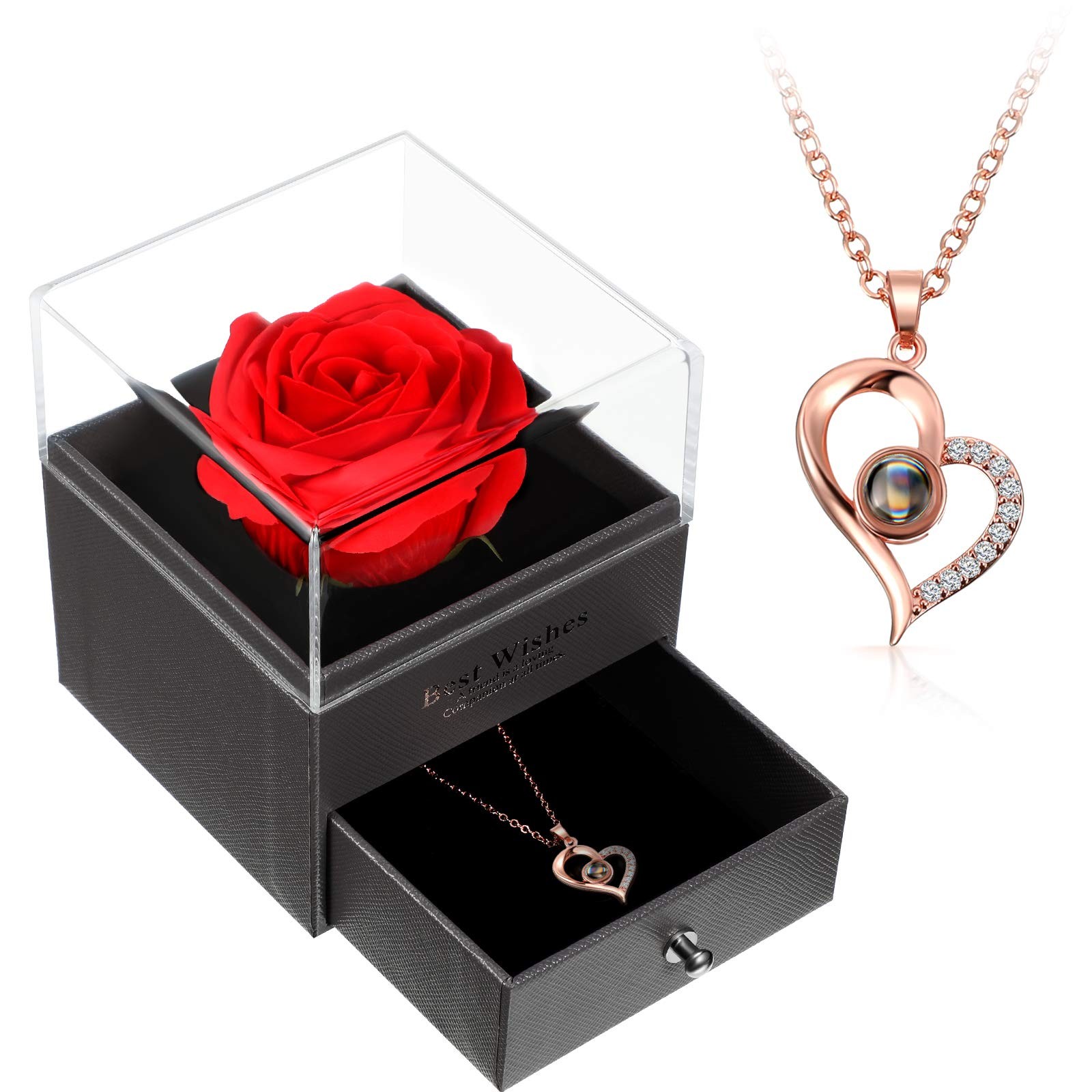 Hicarer Valentine Necklace Gift for Girlfriend I Love You in Small, Rose Gold