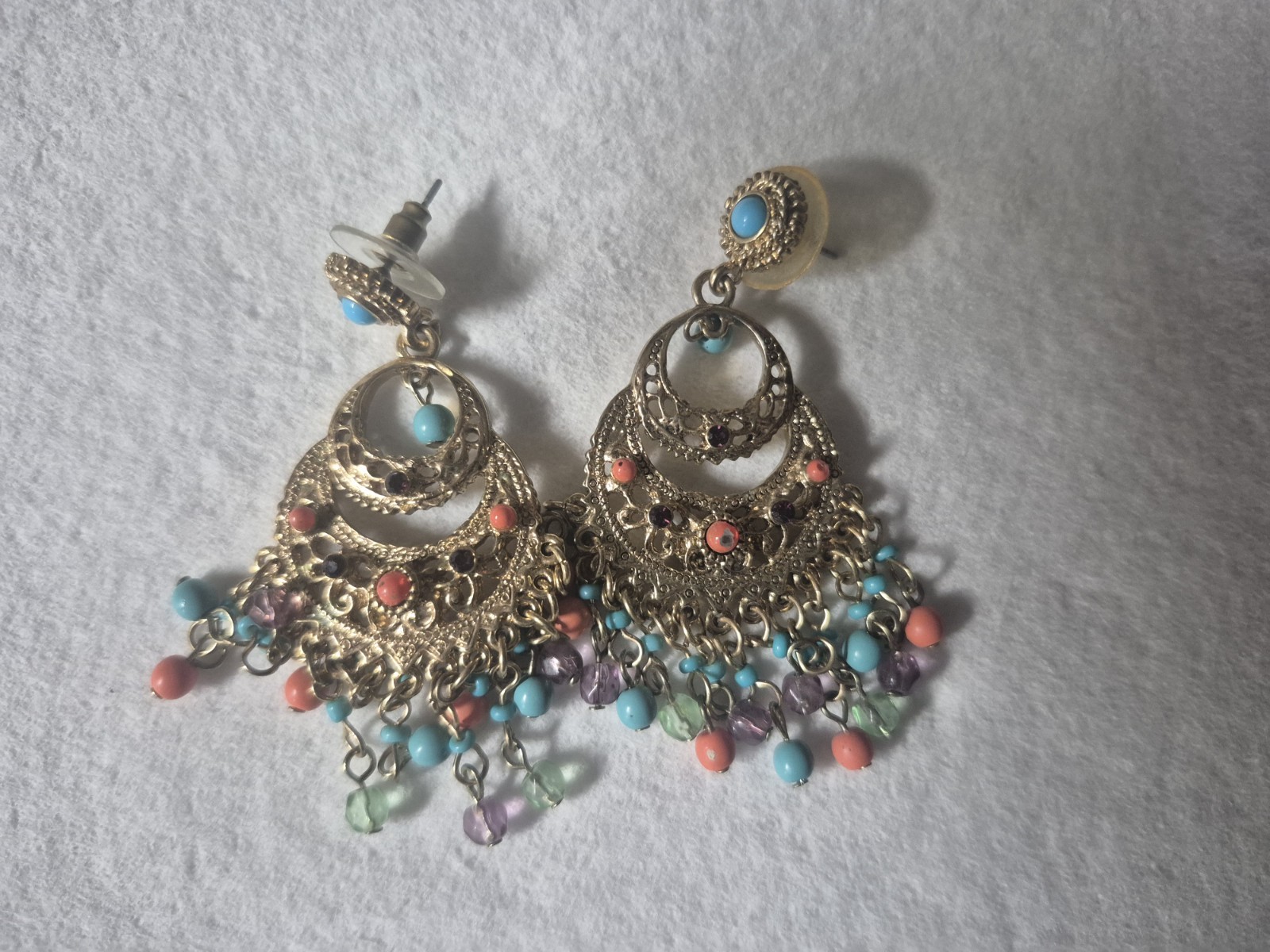 Vintage 1990s Signed Graziano CN Gold Tone Boho Chandelier Dangle Post Earrings