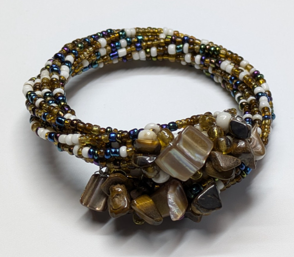 Abalone ShellChip Multicolor Twisted Beaded Bypass Wrap Bracelet Boho 1/2″ Wide
