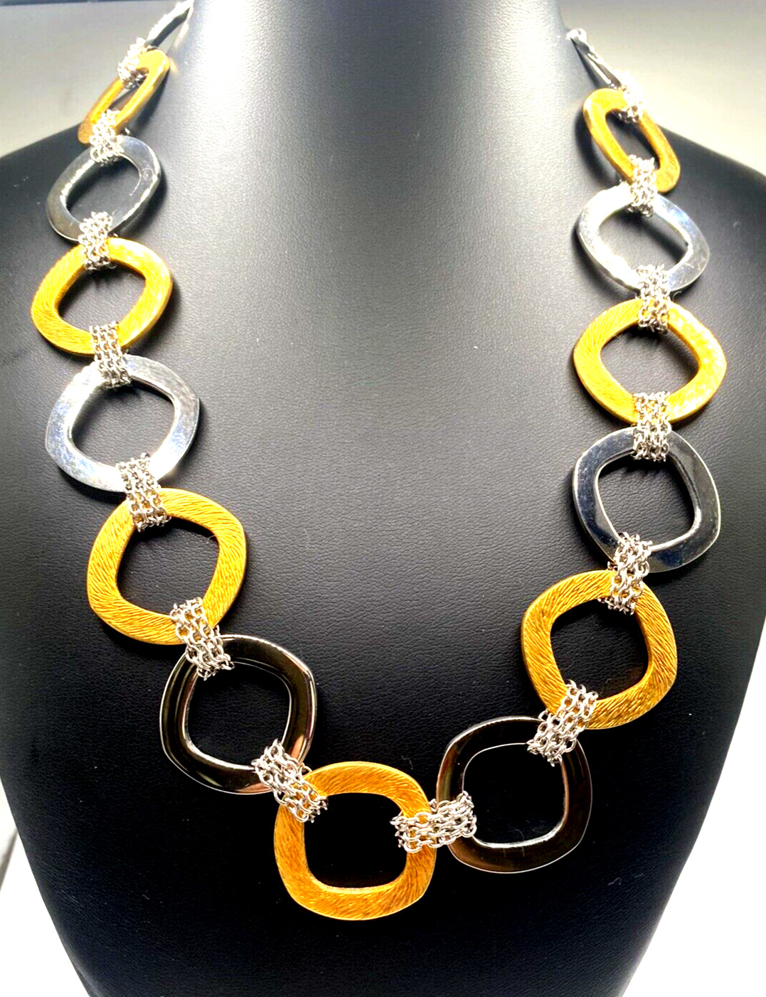 Steel By Design QVC Necklace Gold & Silver Tone Stainless Steel Square Links