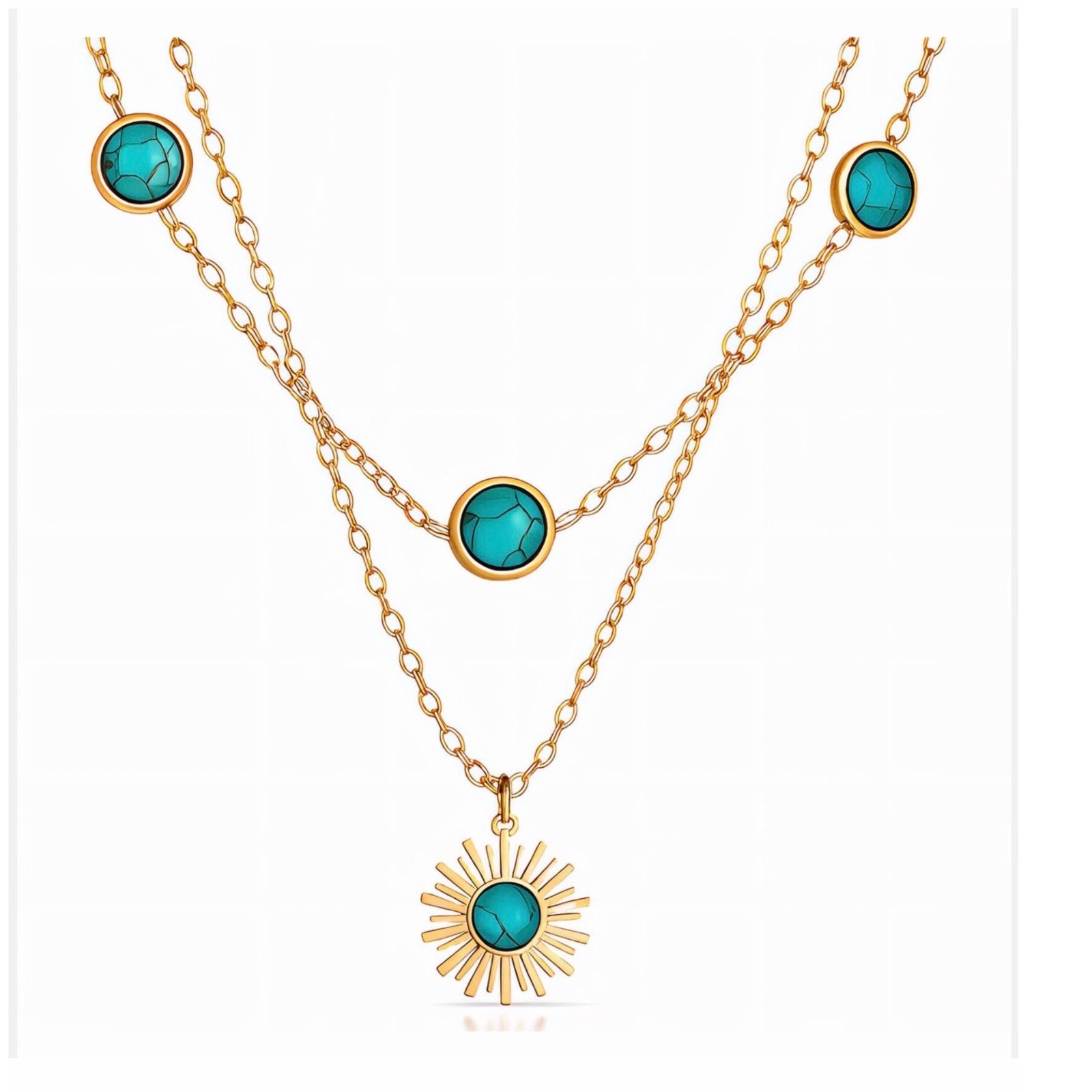 Celestial Beauty Sunburst Layered Necklace 18K Gold Plated