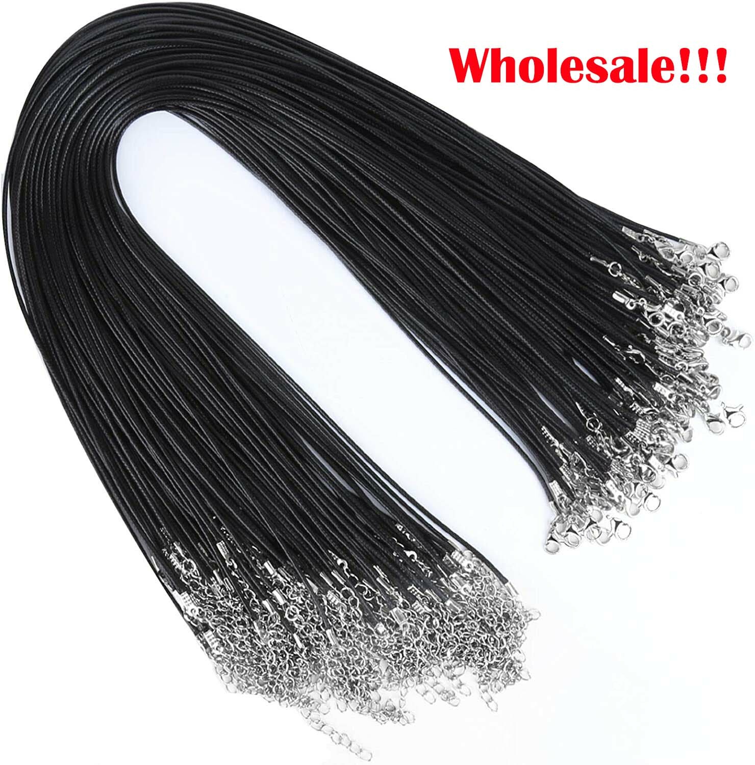 20″ Black Braided Leather Necklace Cord Rope with Lobster Claw Clasp for Pendant