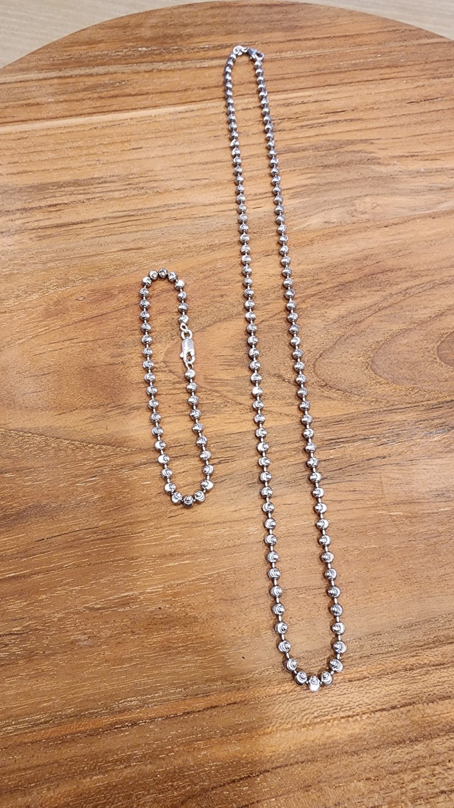 925 Sterling Silver Ball/Bead 22in Necklace & Bracelet 8in Set, Lobster Clasp,