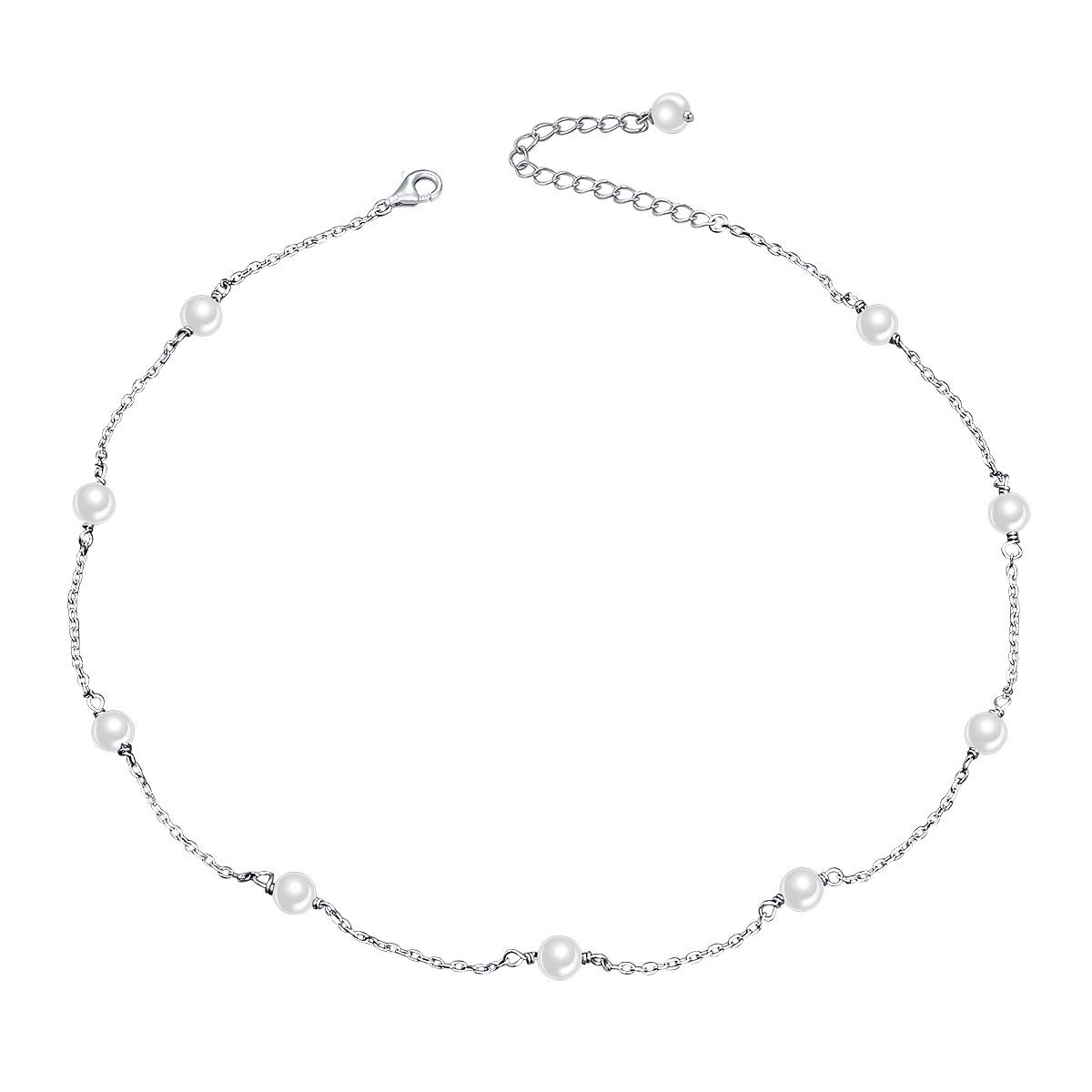 S925 Sterling Silver Pearl Choker Short Dainty Necklace Pendant for Women Jew…