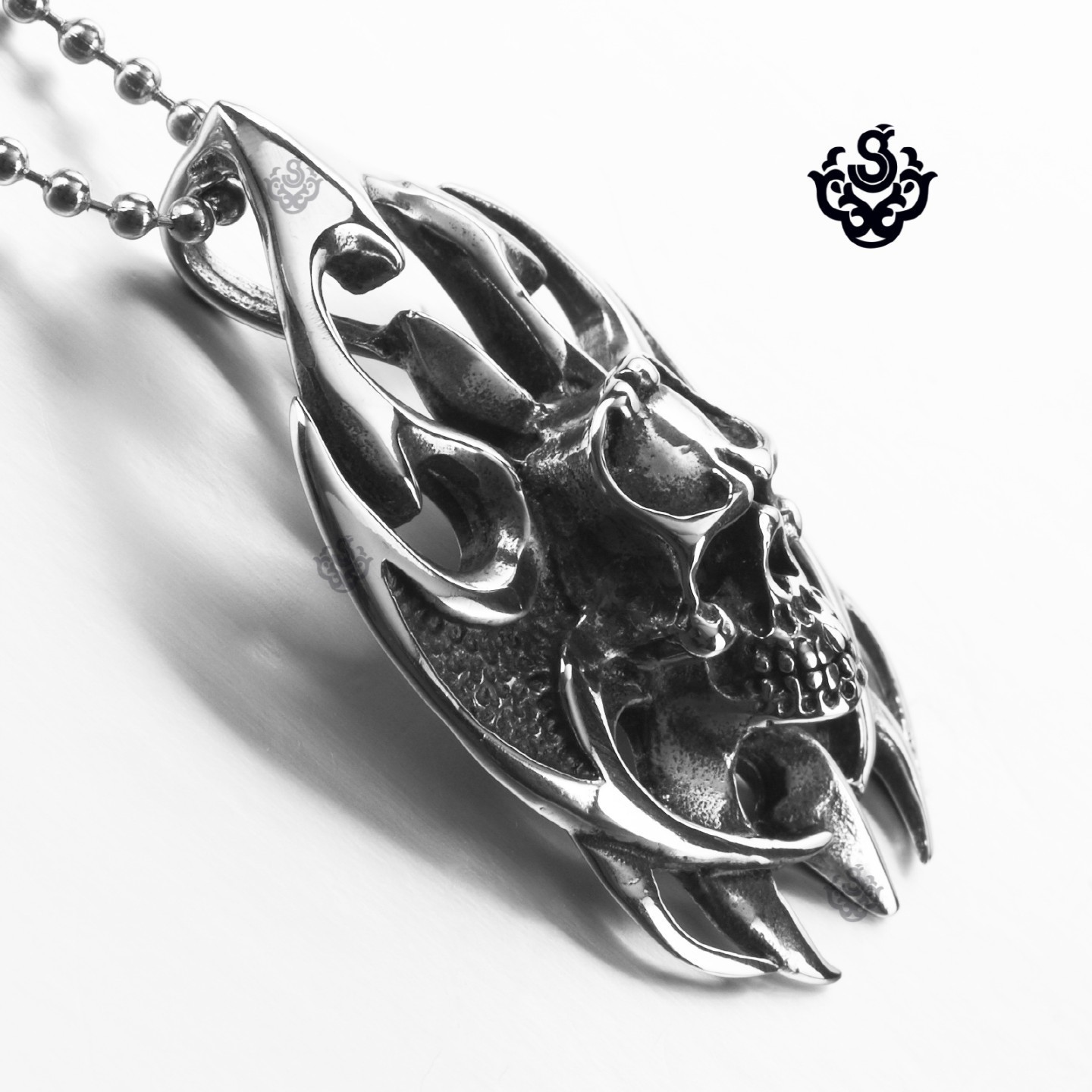 Gothic Skull Pendant Necklace Stainless Steel Tribal Silver Biker Jewelry