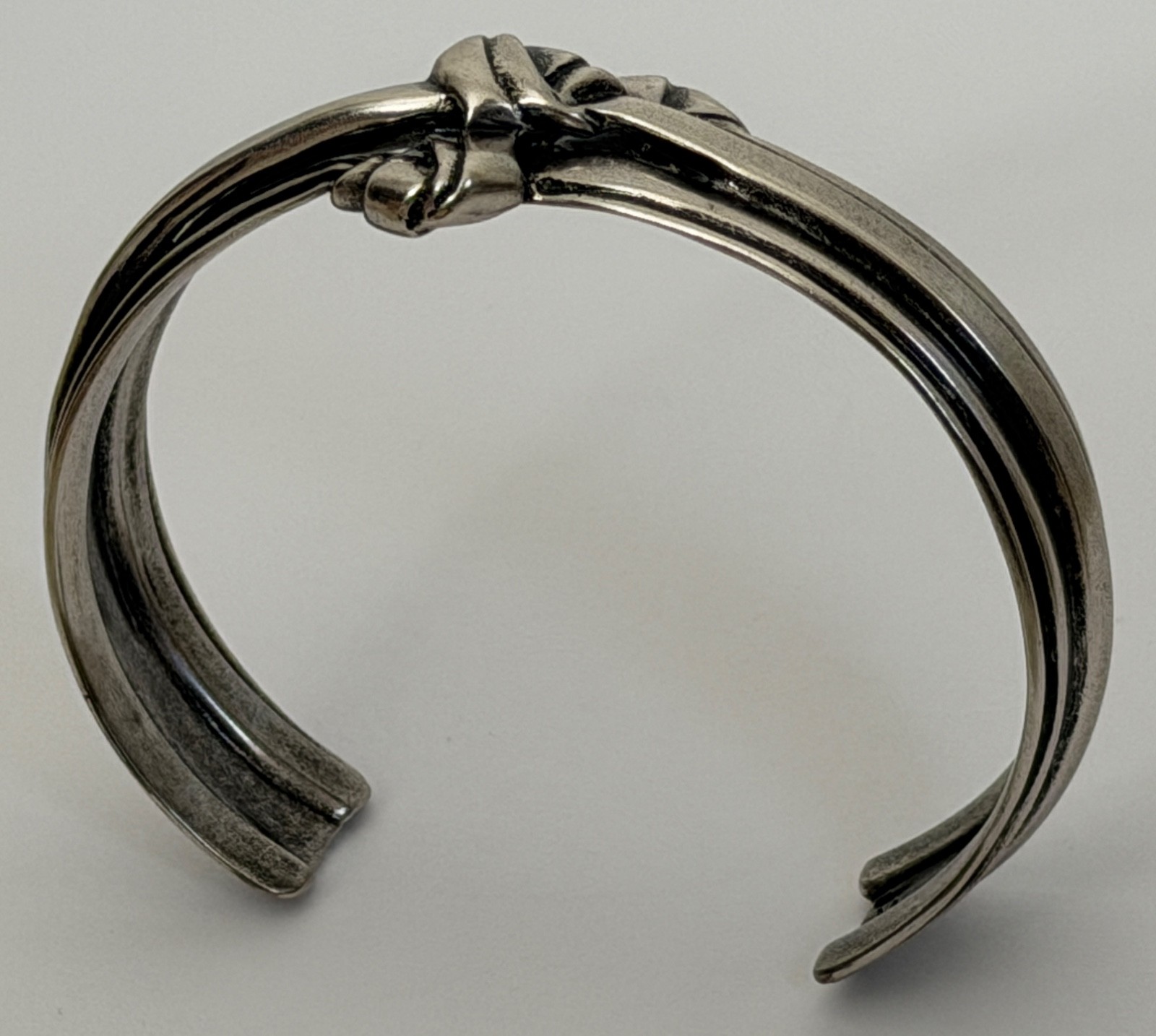 NWT Saint Laurent YSL Triple Knotted Antique Silver Brass Cuff Bracelet L $895
