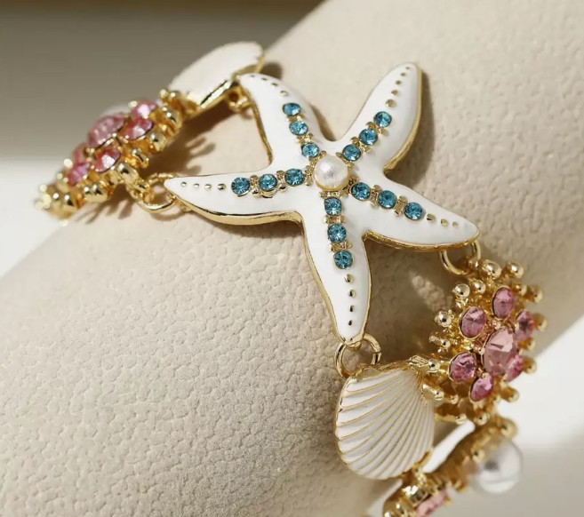 Starfish Seashell Bracelet Pearls Nautical Statement Jewelry Beach Charms NEW