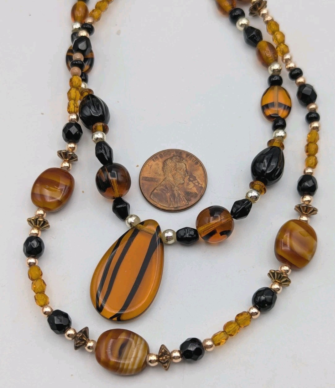 2 Acrylic & Glass Beaded Necklaces Tigers Eye Topaz