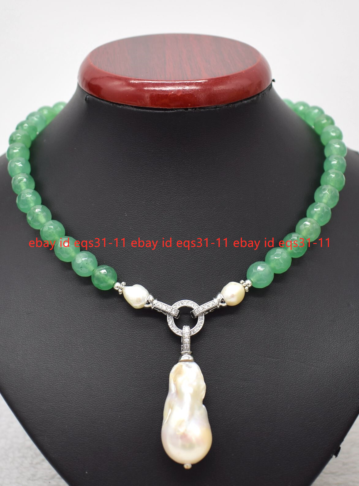 6-12mm Faceted Green Aventurine Gems White Keshi Baroque Pearl Pendant Necklace