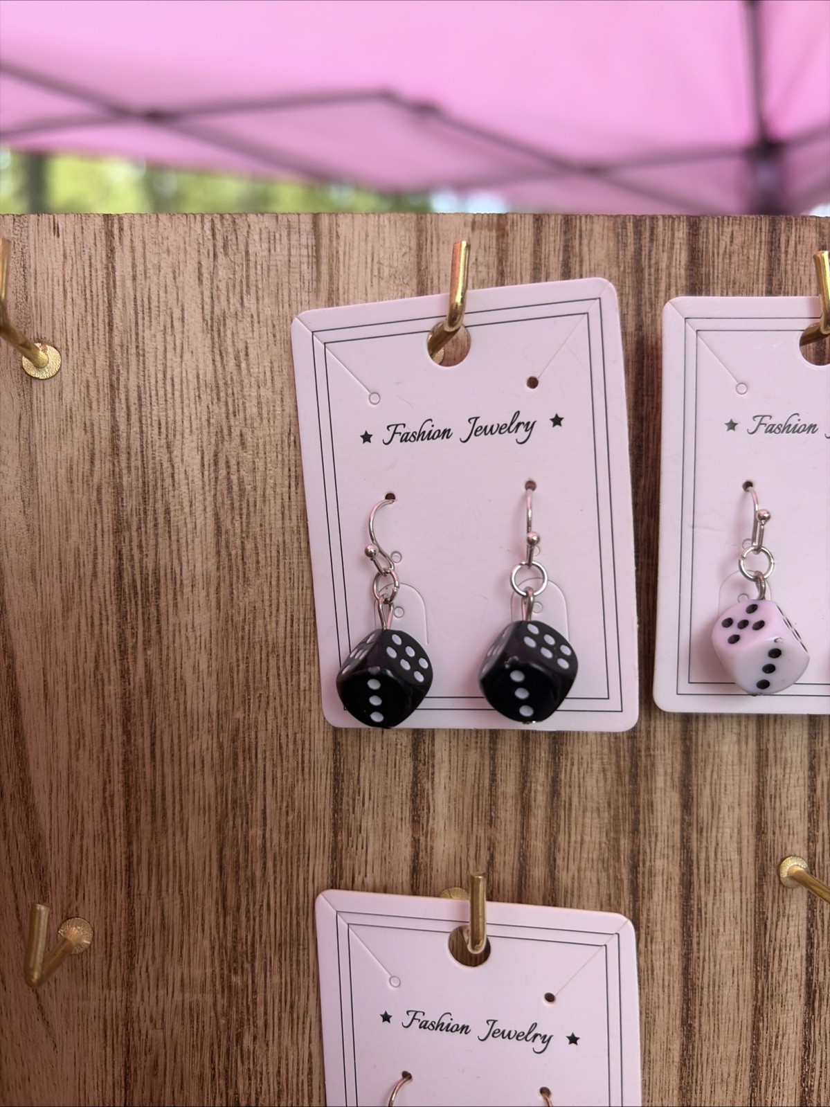 Dice Earring Black And White With Silver Metal Accents Hook