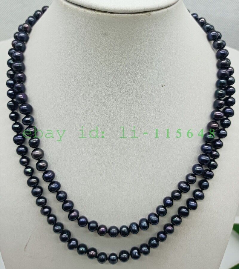 Natural Beautiful 7-8mm Black Freshwater Cultured Pearl Necklace 36 Inches