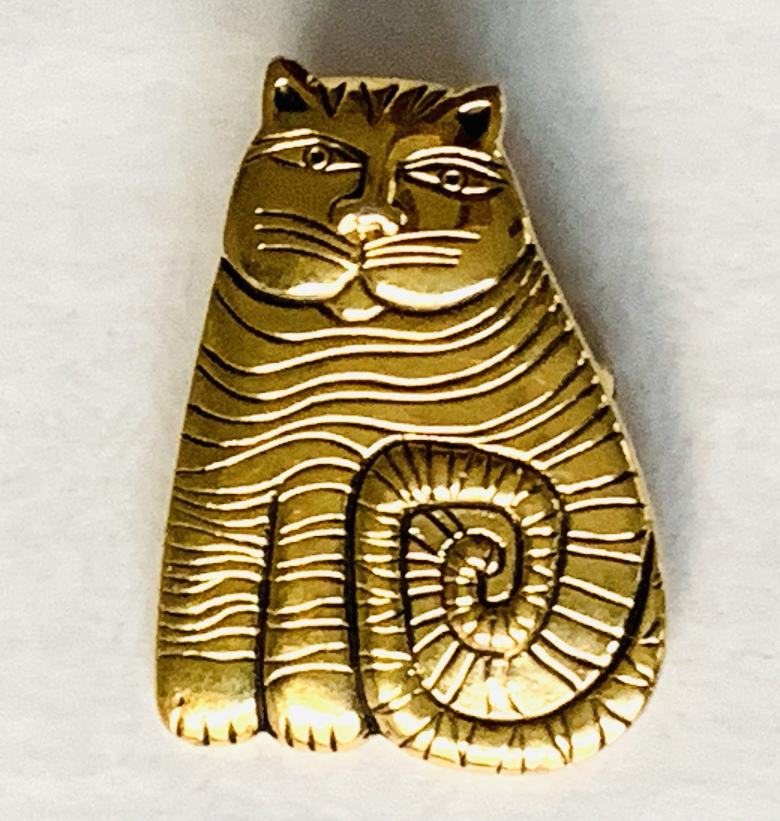Vtg 1990s Laurel Burch SHAMBALA Fat Cat Kitty Pin/Brooch Gold Tone Tabby Signed