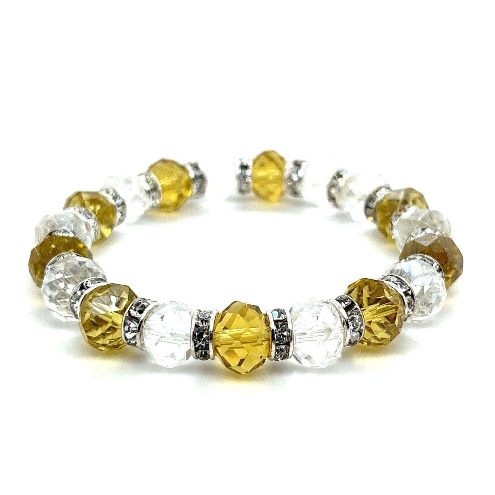 Yellow & Clear Faceted Resin Crystal Beaded Stretch Bracelet Austrian Czech CZ