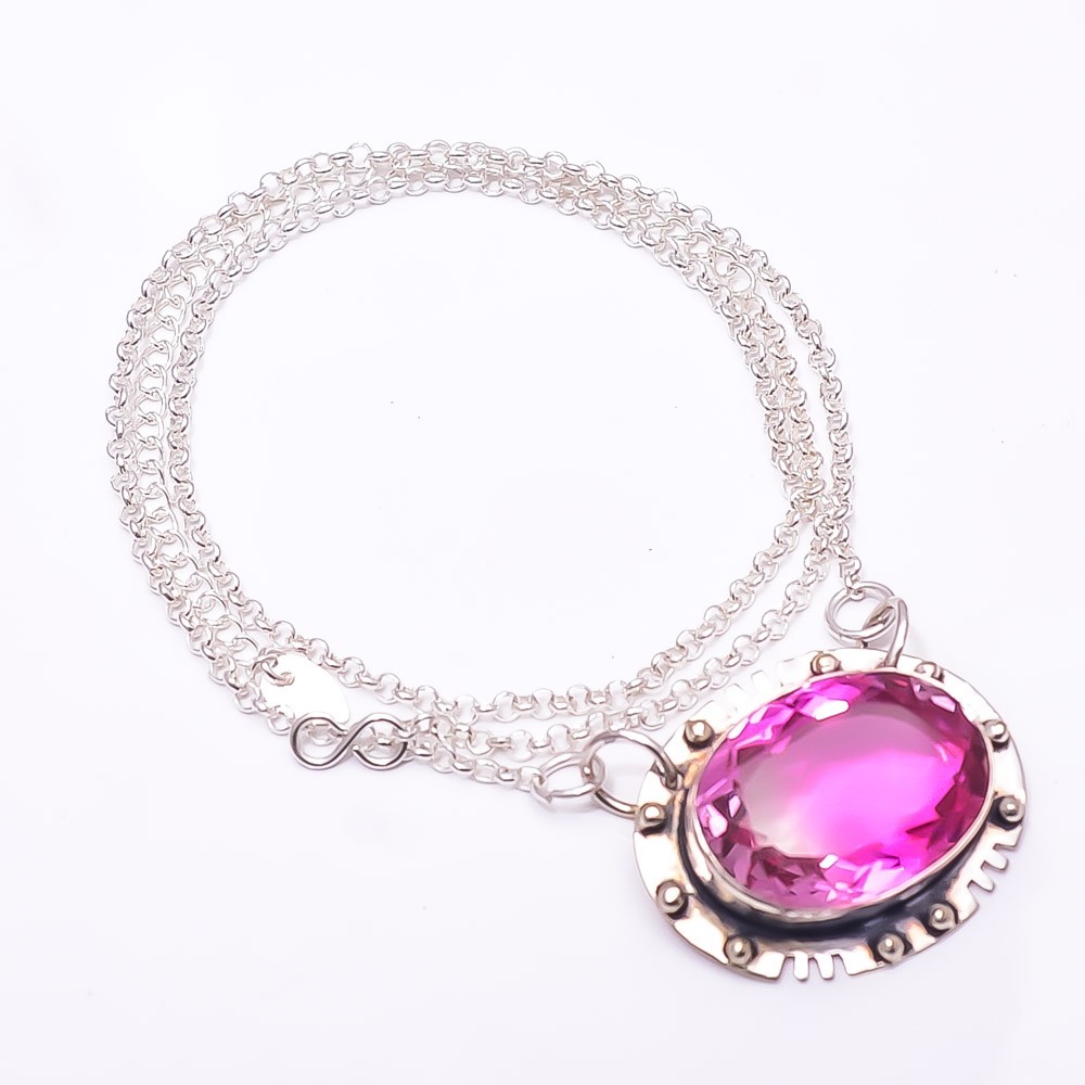 Bi-Colour Tourmaline 925 Sterling Silver Chain Pendant 19-23″ C21 Christmas Gift