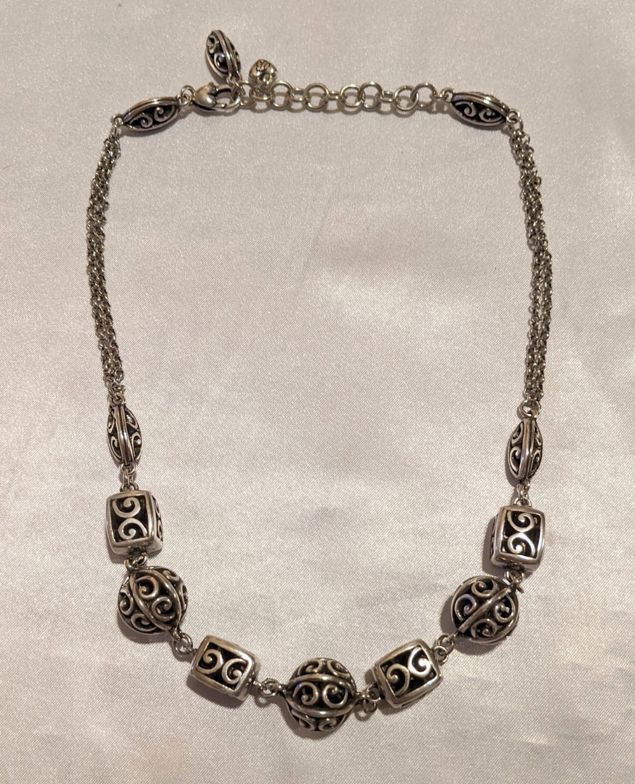 Brighton Treasures Necklace Silver Plated Round and Square Beads 16-18″ EUC