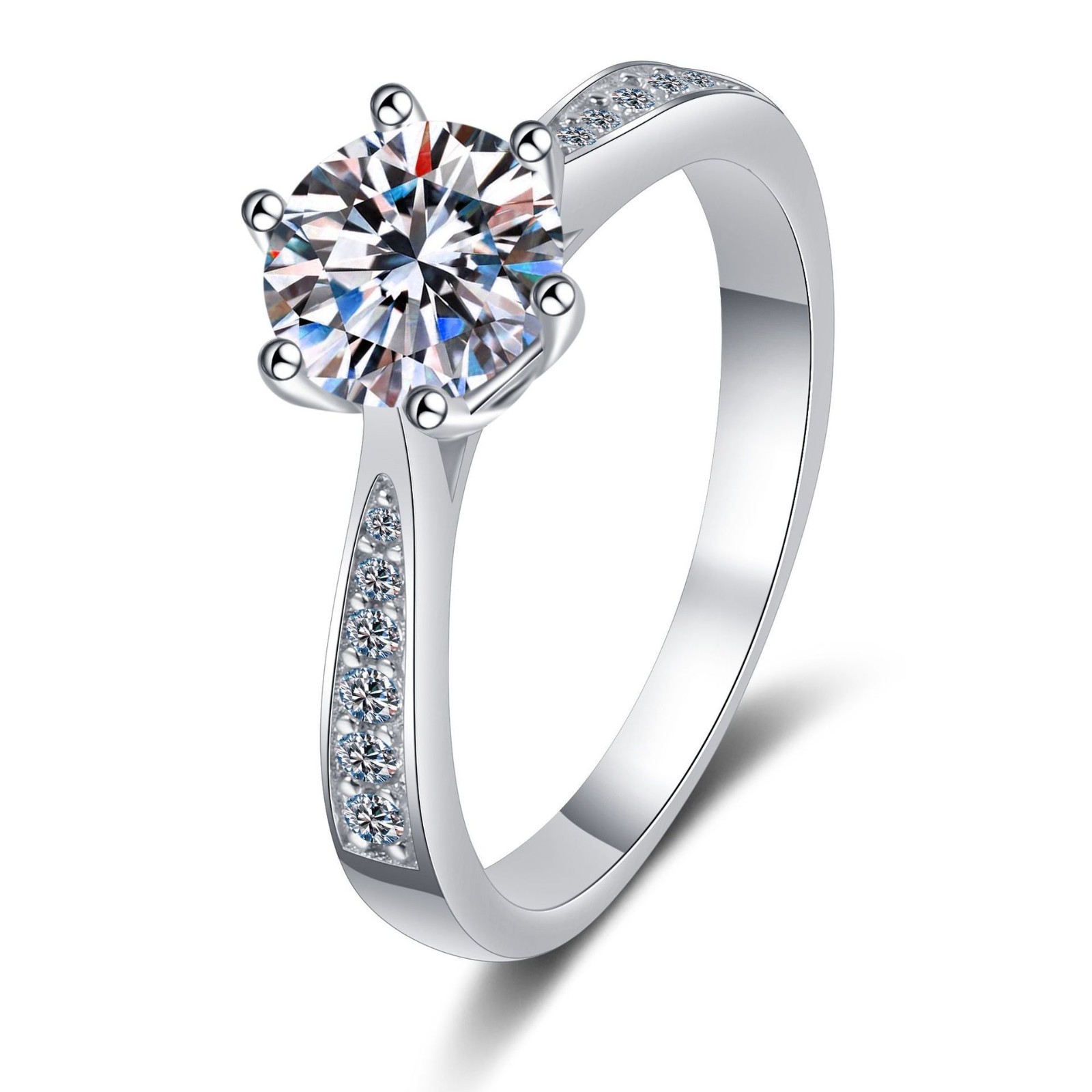 S925 Sterling Silver 1 carat moissanite classic six-prong diamond ring