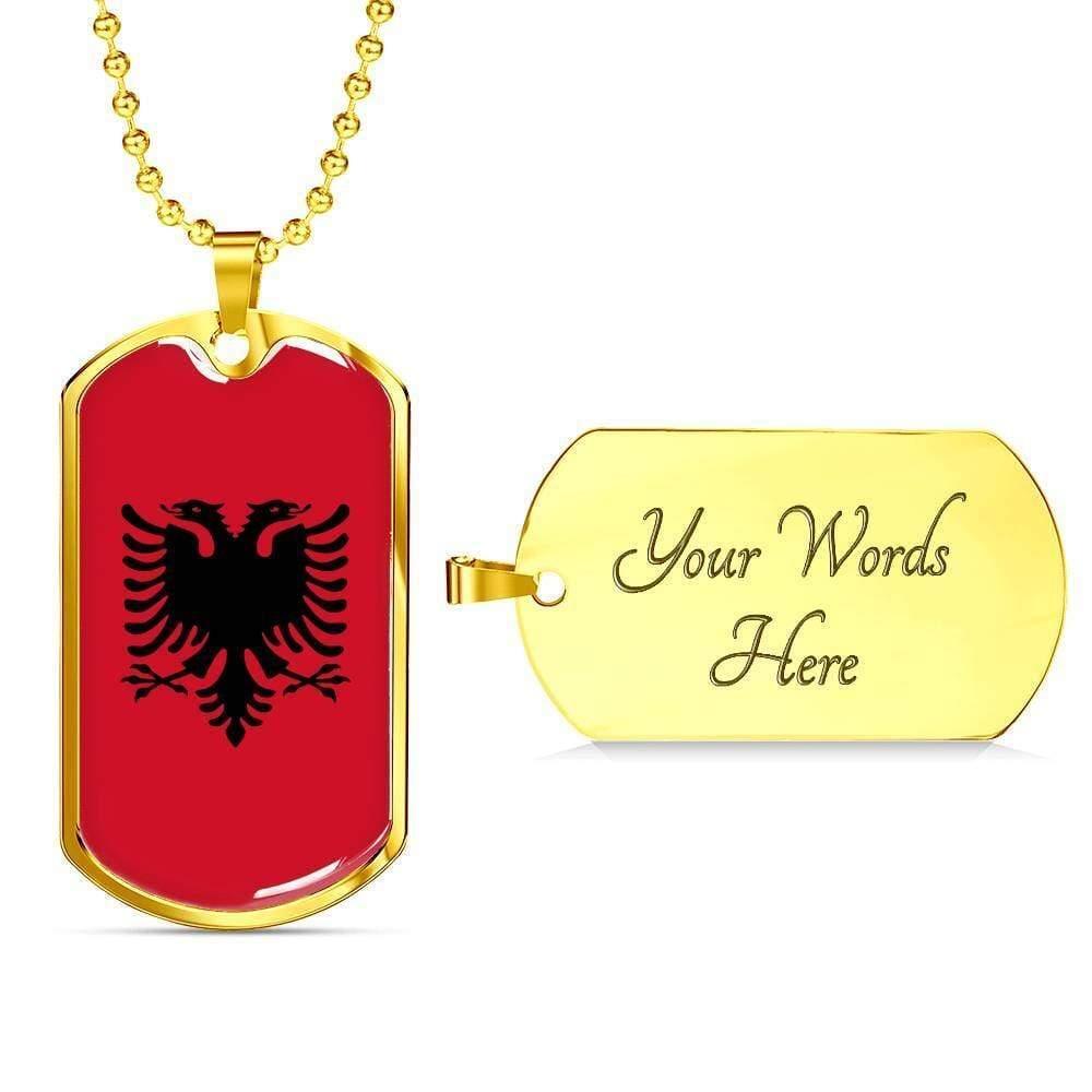 Albania Flag Necklace Stainless Steel or 18k Gold Dog Tag 24″