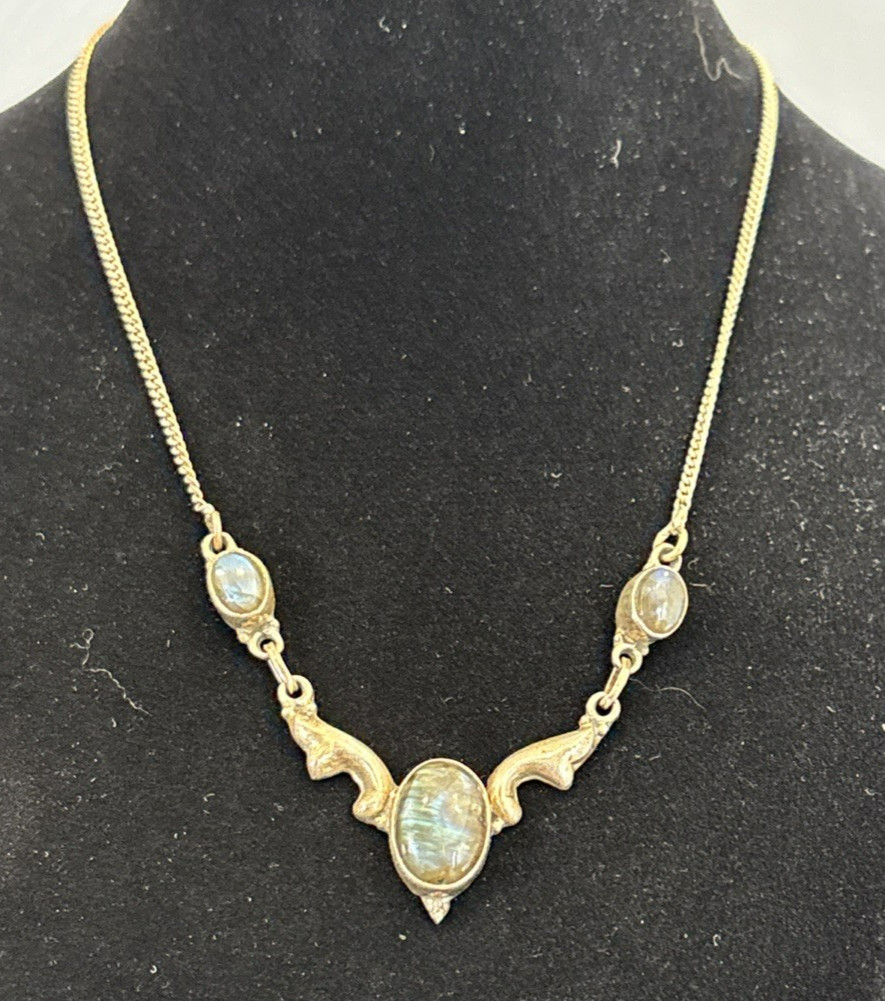 Delicate Labradorite Gemstone 925 Sterling Silver 12″ – 14″ Choker Necklace