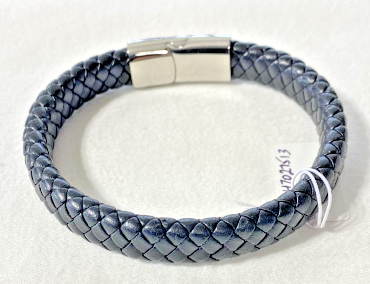 Simone I. Smith Legacy Black Leather Stainless Steel Bracelet 12 mm 8.5″ NOS