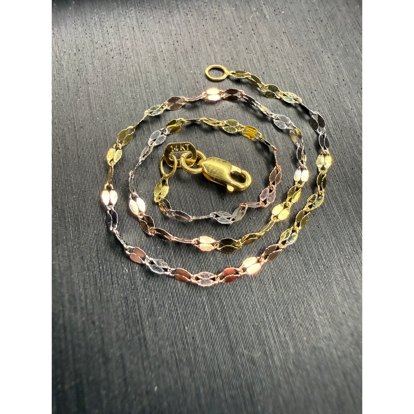 Solid 14k Italian Yellow White Rose Gold Mirror Link Bracelet 8” Long 1.8mm Wide