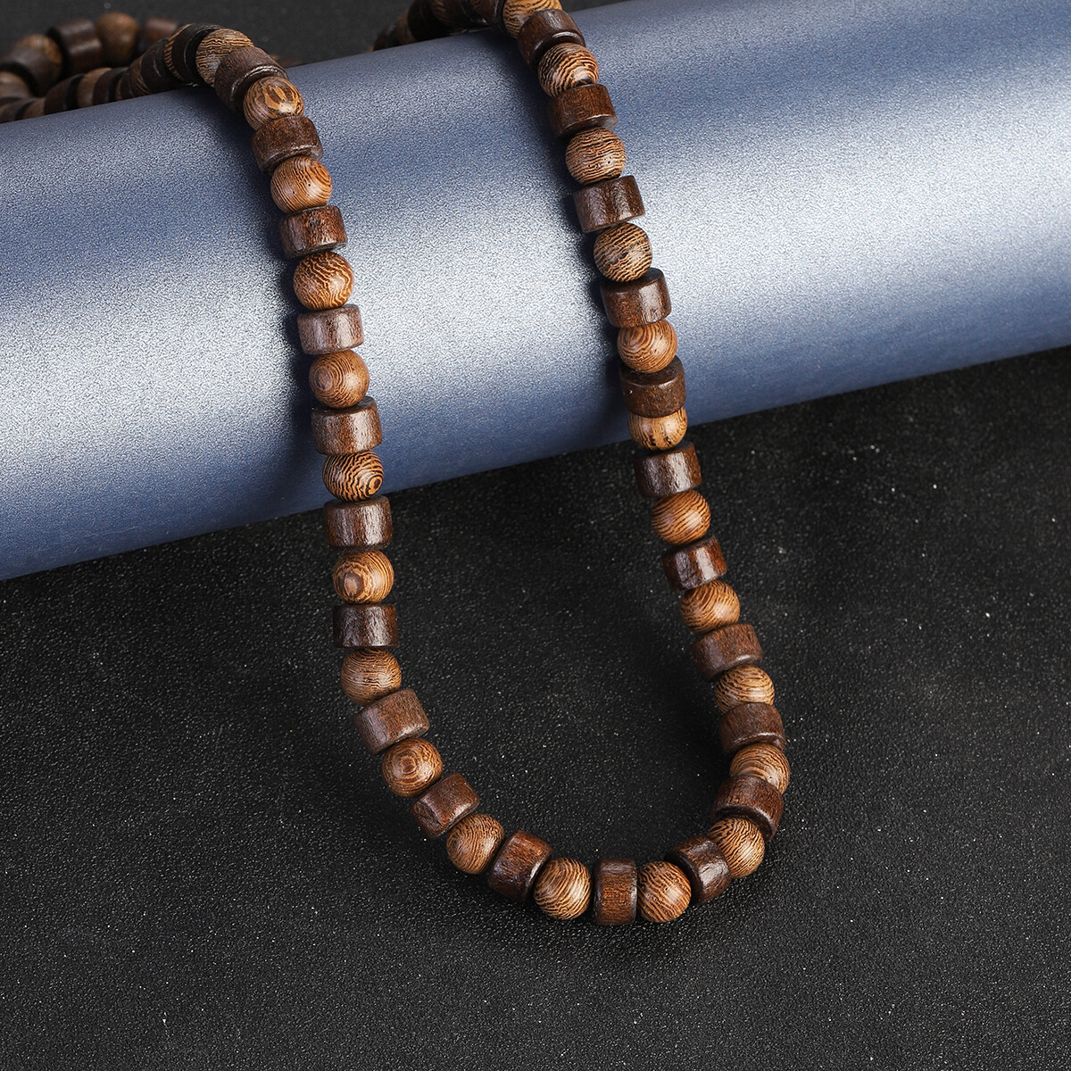 Men’s Natural Wood Round Beaded Necklace Fashion Necklace 22”
